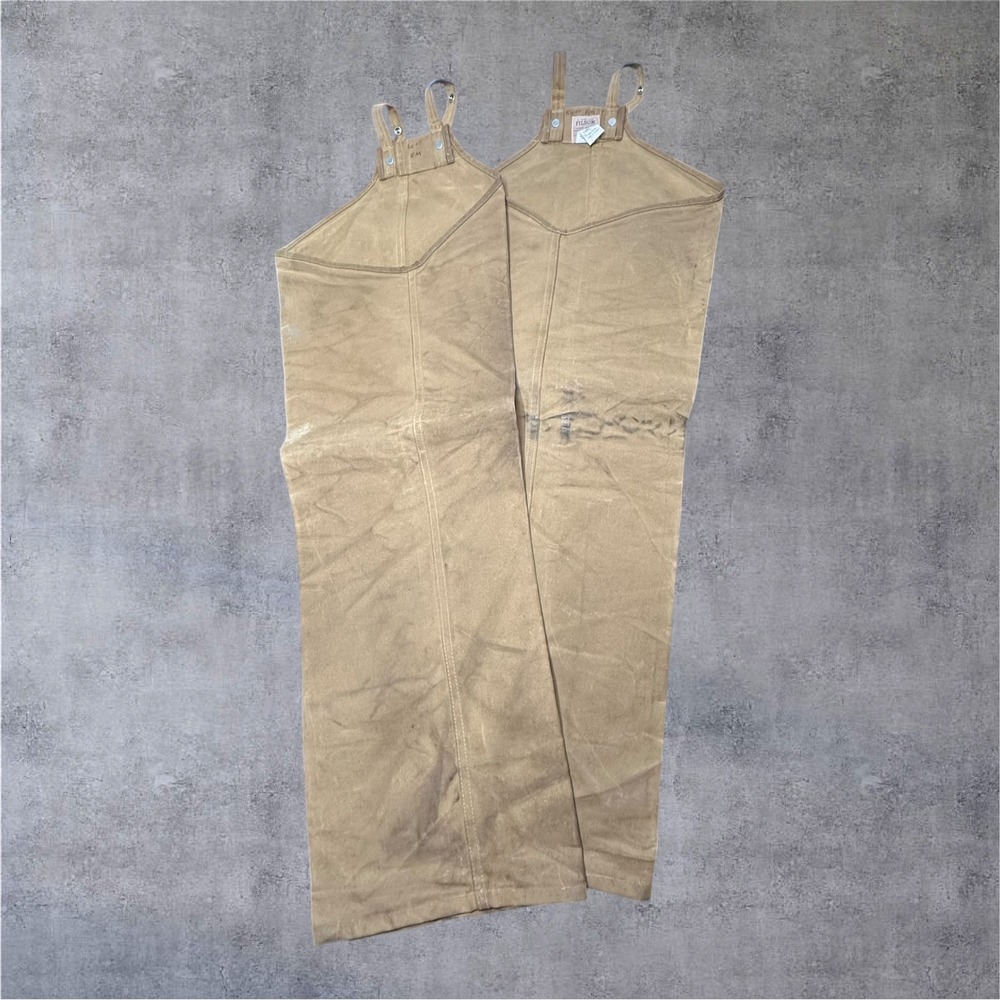 Filson Hunting Chaps Mens Long Tan Waxed Tin Cloth Style 22 Made in USA